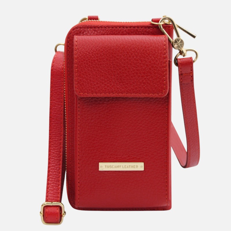 TL Bag Leather wallet/phone holder with strap - Lipstick Red