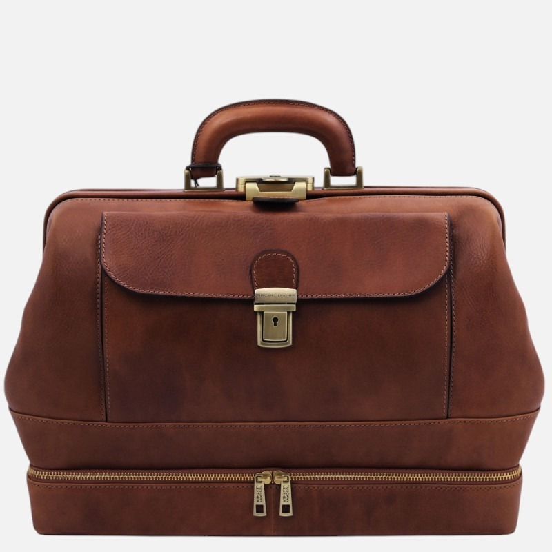 Giotto Exclusive double-bottom leather doctor bag - Καφέ