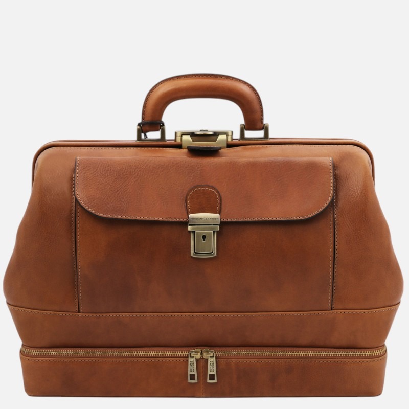 Giotto Exclusive double-bottom leather doctor bag - Φυσικό