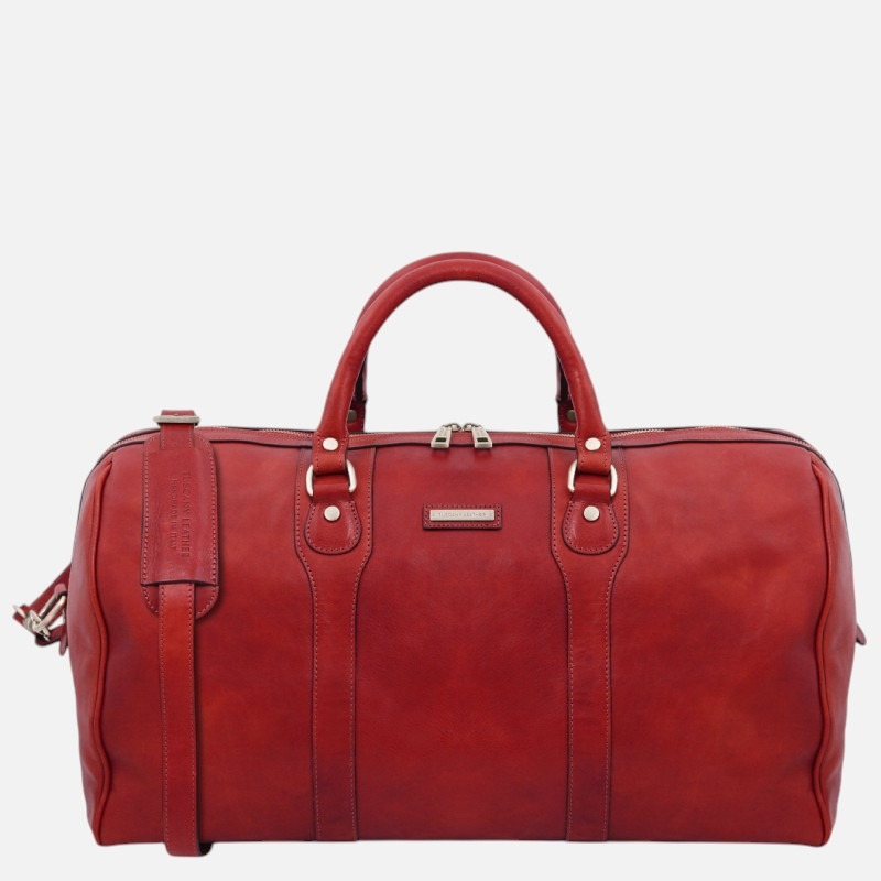Oslo Leather travel duffle bag - Weekender bag - Κόκκινο