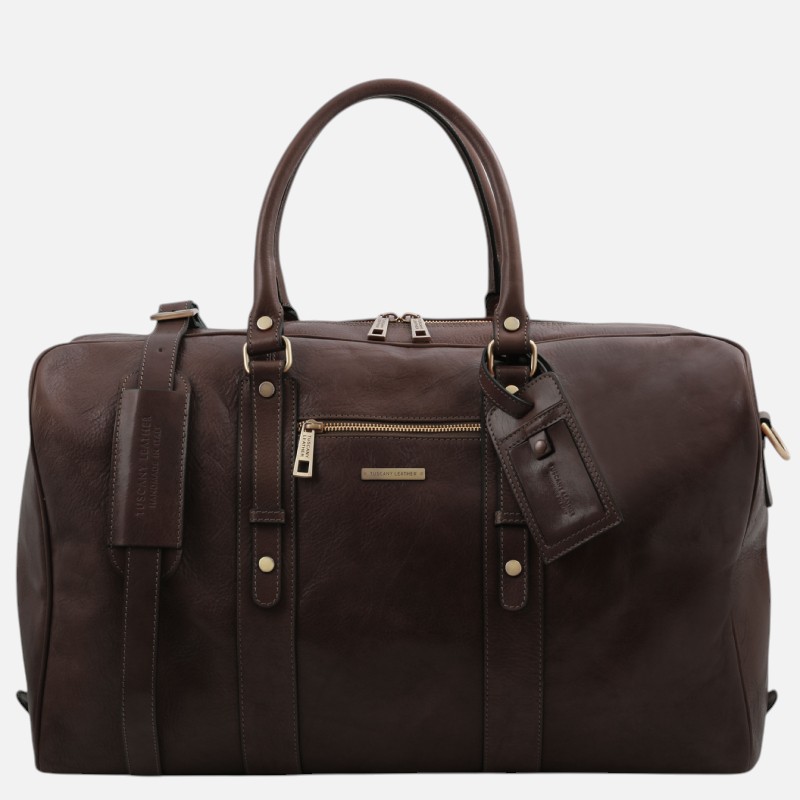 TL Voyager Leather travel bag with front pocket - Καφέ σκούρο