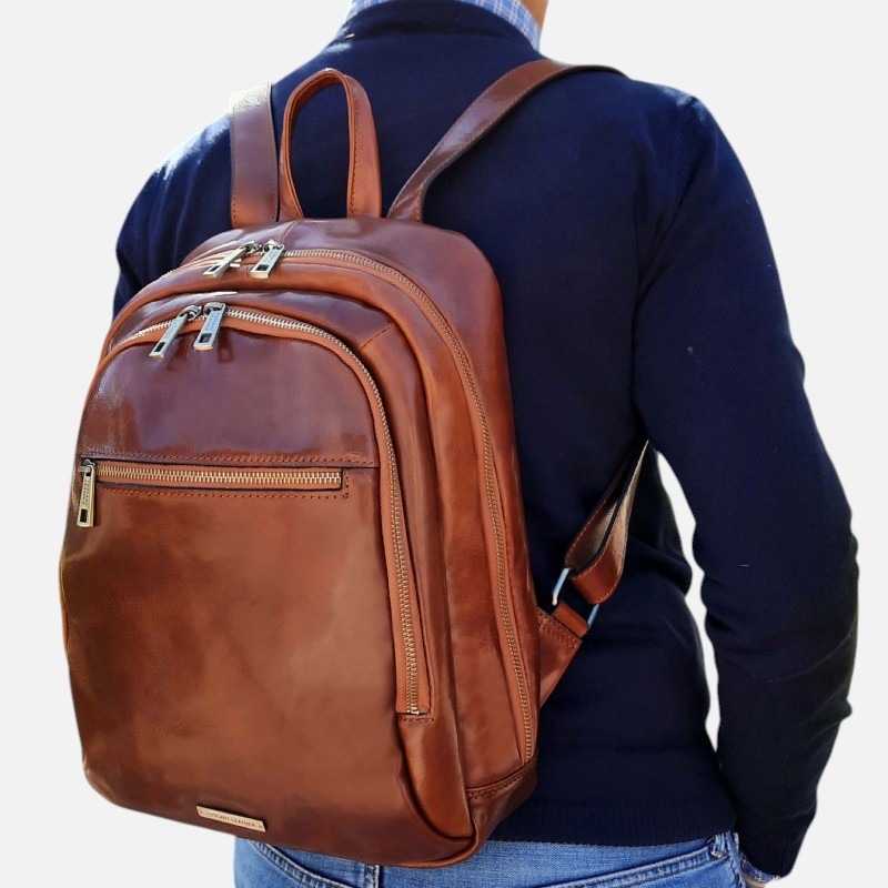 Perth 2 Compartments leather backpack - Καφέ σκούρο - Image 6