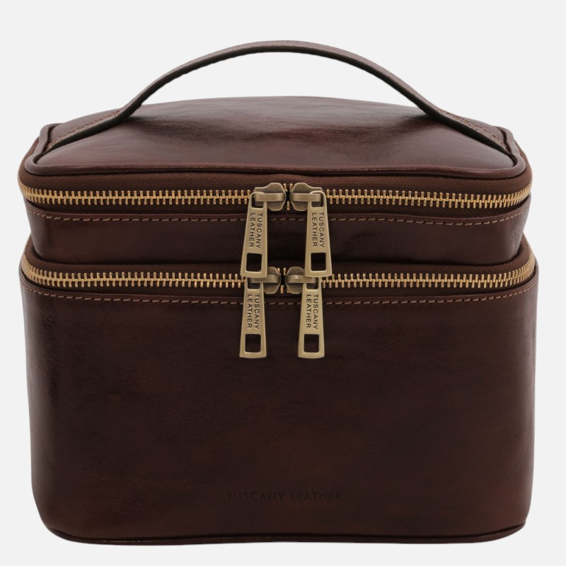 Eliot Leather toiletry bag - Καφέ σκούρο