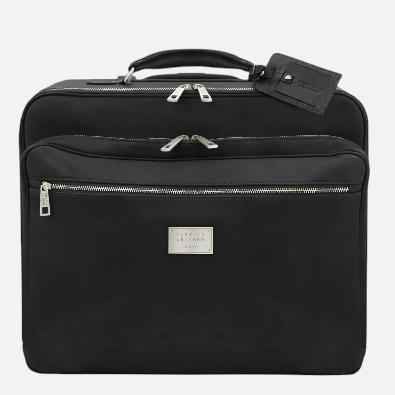 Varsavia Leather pilot case with two wheels - Μαύρο