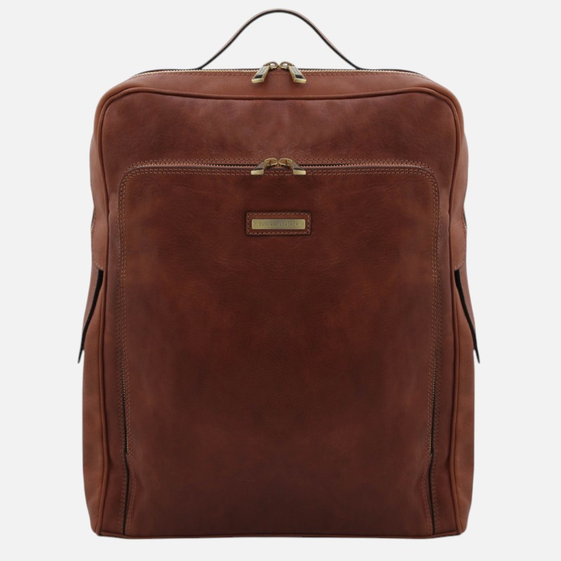 Bangkok Leather laptop backpack - Large size - Καφέ