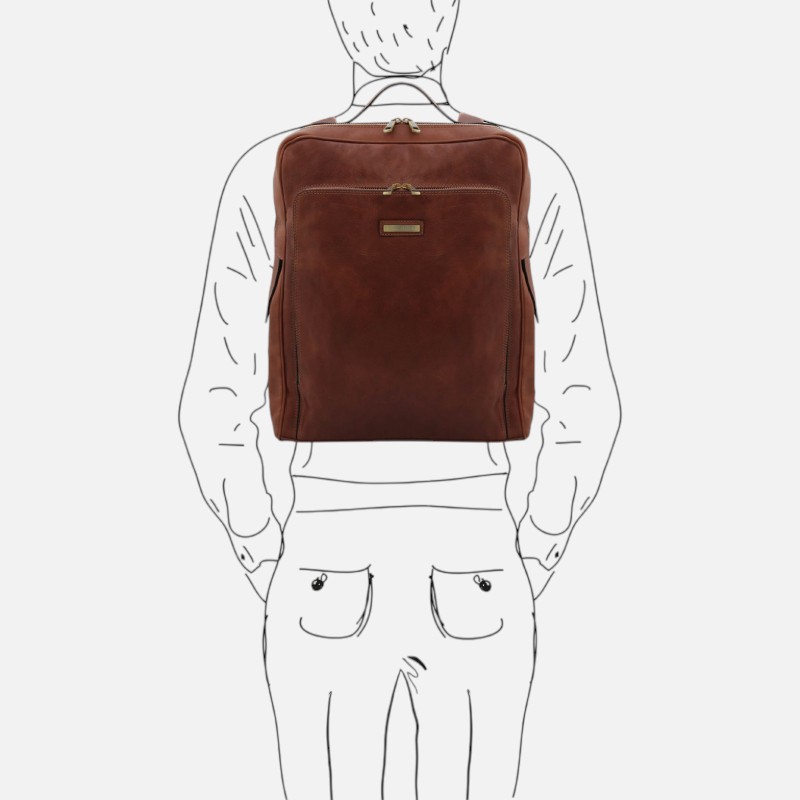 Bangkok Leather laptop backpack - Large size - Καφέ - Image 9
