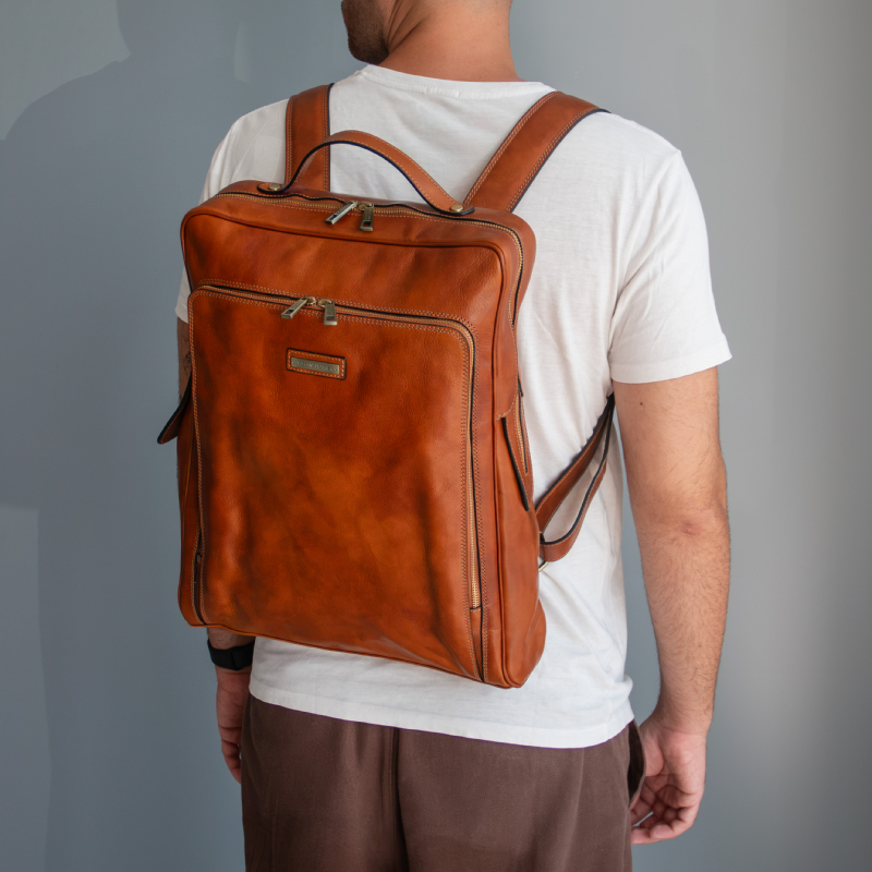 Bangkok Leather laptop backpack - Large size - Καφέ - Image 10