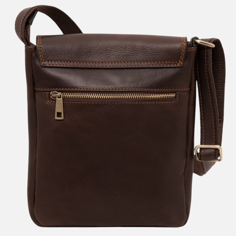 Jimmy Leather crossbody bag for men with front pocket - Καφέ σκούρο - Image 8