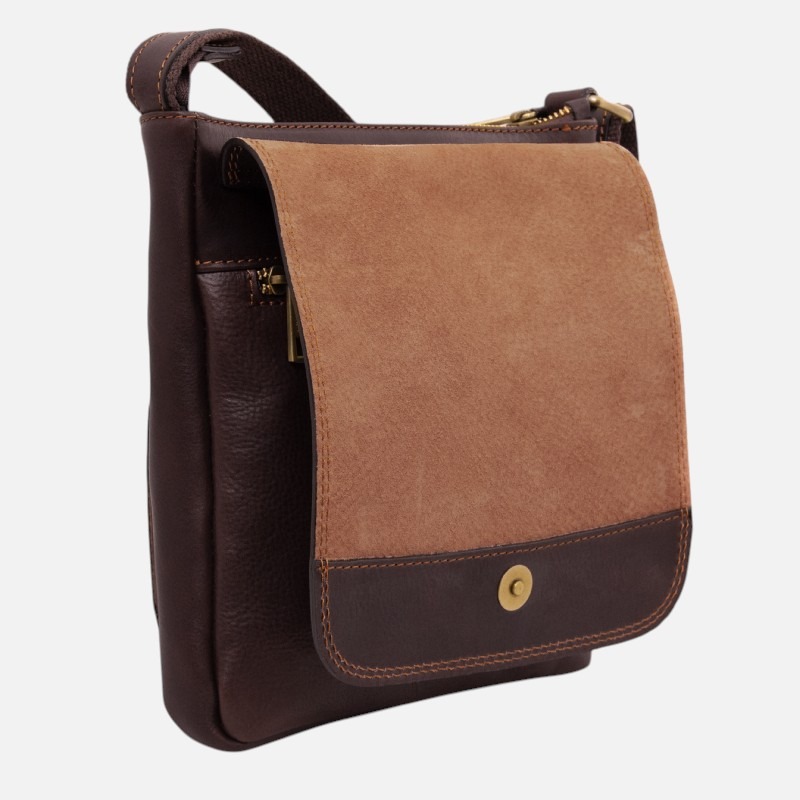 Jimmy Leather crossbody bag for men with front pocket - Καφέ σκούρο - Image 6