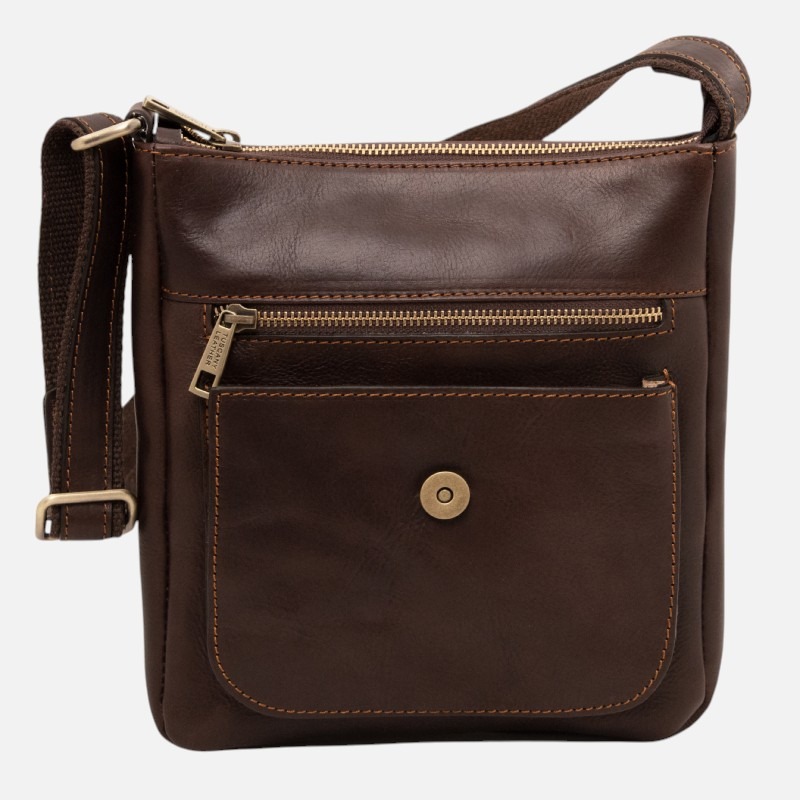 Jimmy Leather crossbody bag for men with front pocket - Καφέ σκούρο - Image 3
