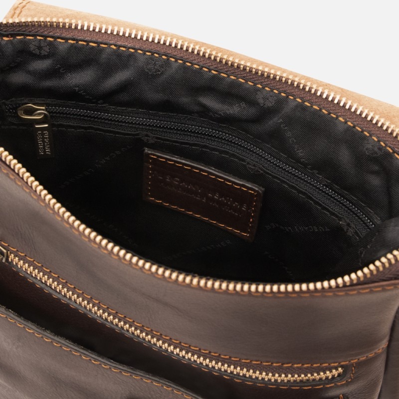 Jimmy Leather crossbody bag for men with front pocket - Καφέ σκούρο - Image 5