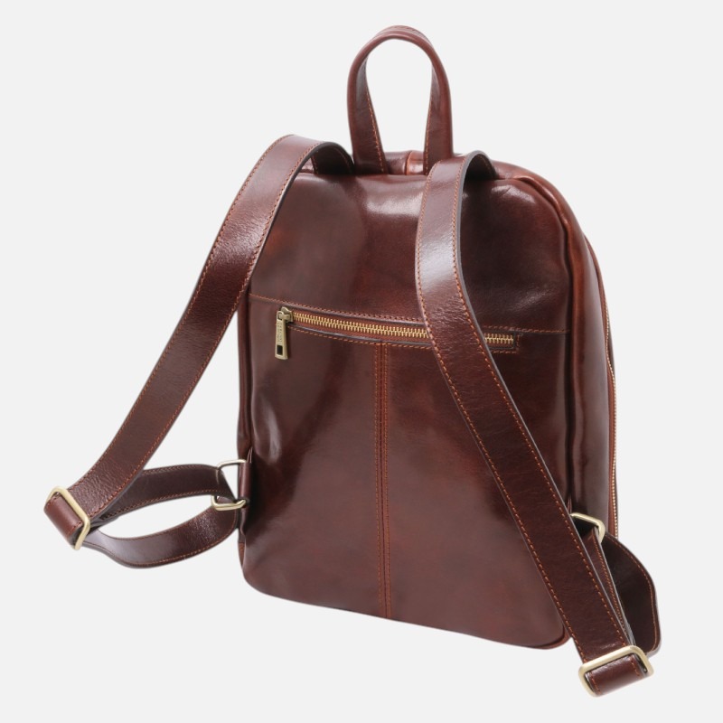 Perth 2 Compartments leather backpack - Καφέ σκούρο - Image 3