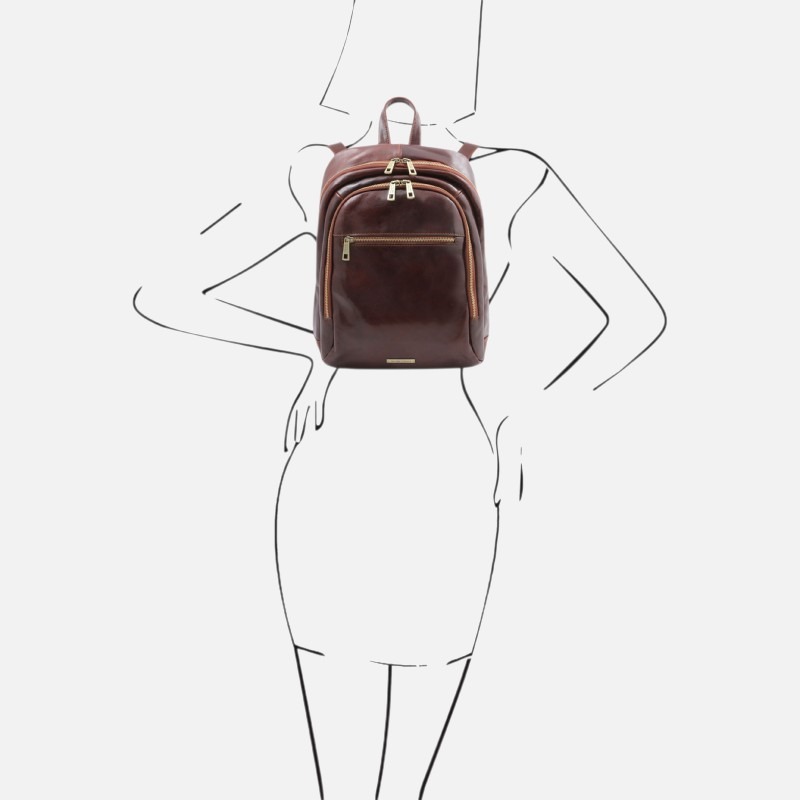 Perth 2 Compartments leather backpack - Καφέ σκούρο - Image 4