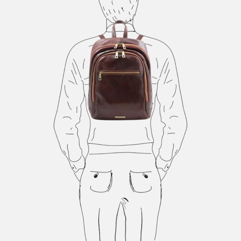 Perth 2 Compartments leather backpack - Καφέ σκούρο - Image 5