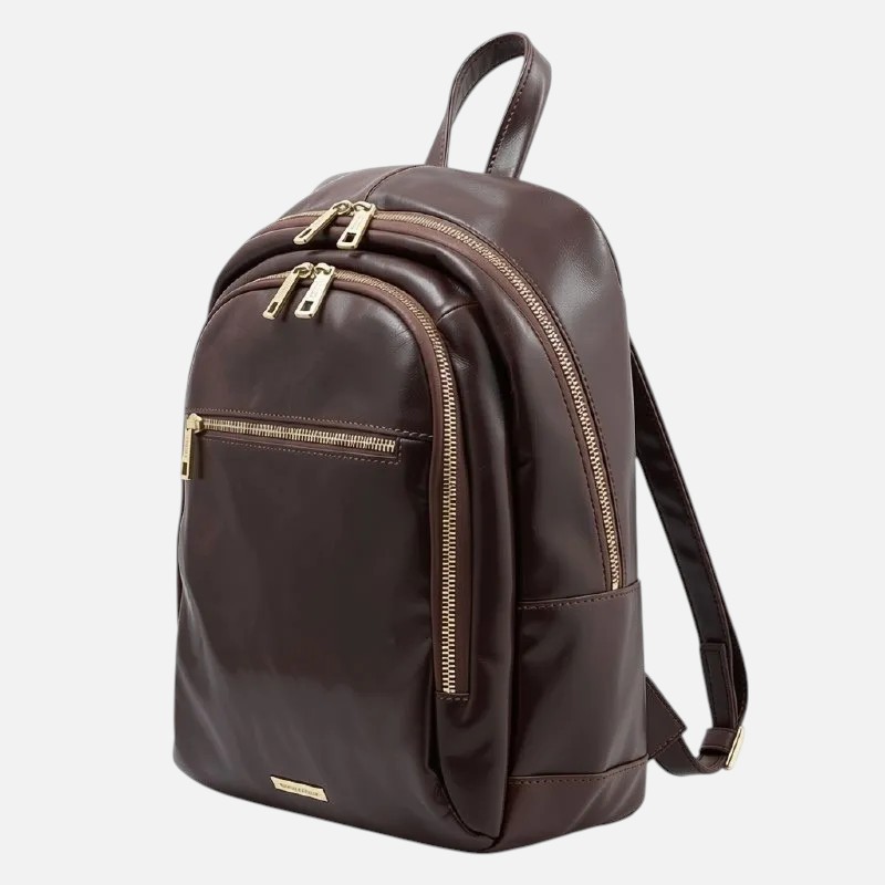 Perth 2 Compartments leather backpack - Καφέ σκούρο - Image 2