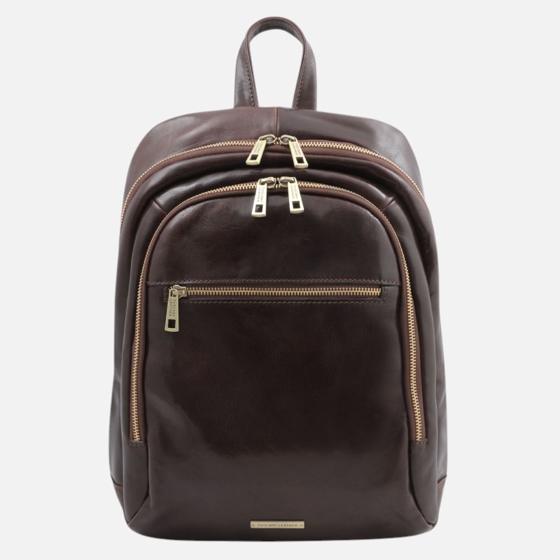 Perth 2 Compartments leather backpack - Καφέ σκούρο