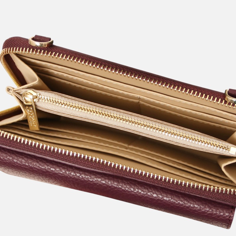Urania Leather wallet/phone holder with strap - Μπορντώ - Image 3