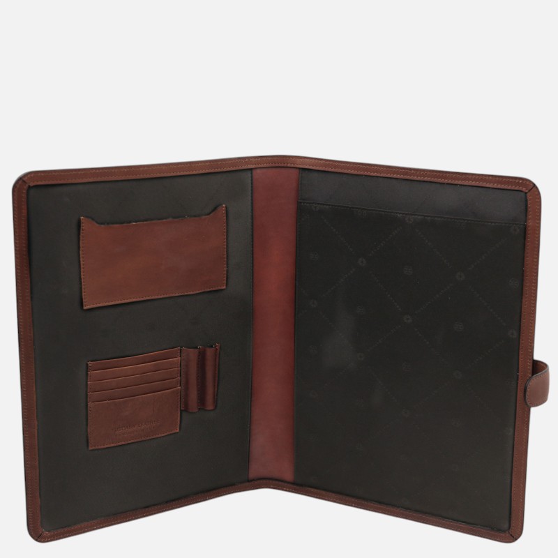 Adriano Leather document case with button closure - Καφέ - Image 3