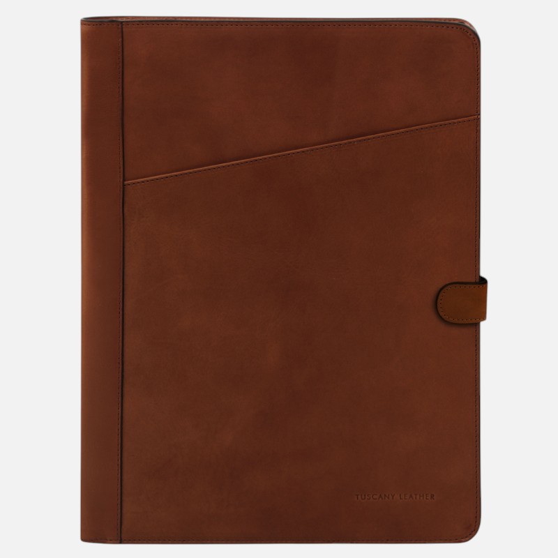 Adriano Leather document case with button closure - Καφέ