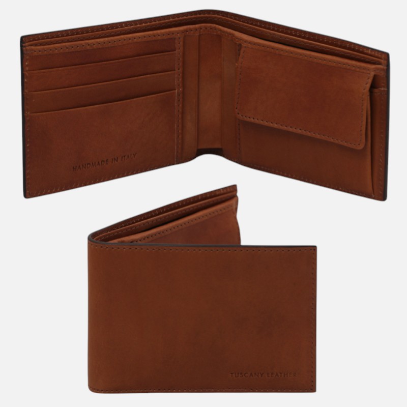 Exclusive 2 fold leather wallet for men with coin pocket - Καφέ - Image 2
