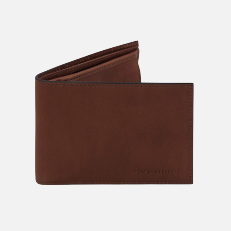 Exclusive 2 fold leather wallet for men with coin pocket - Καφέ