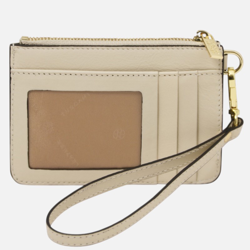 Leather card holder with handle - Μπεζ