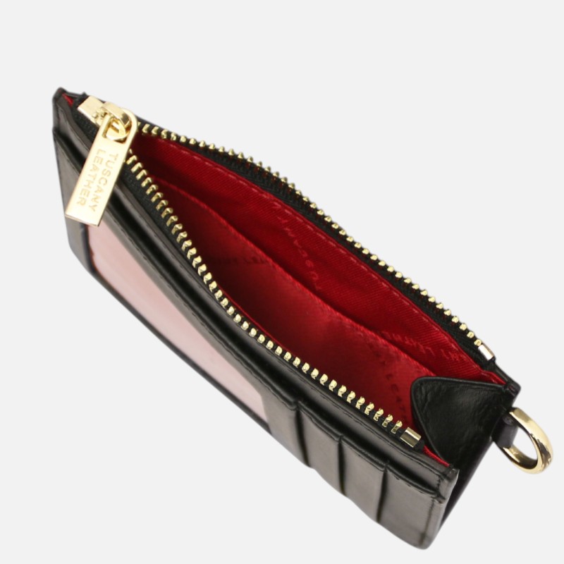Leather card holder with handle - Μαύρο - Image 4