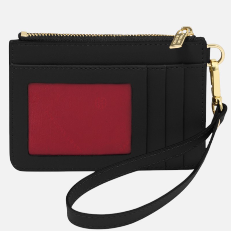 Leather card holder with handle - Μαύρο