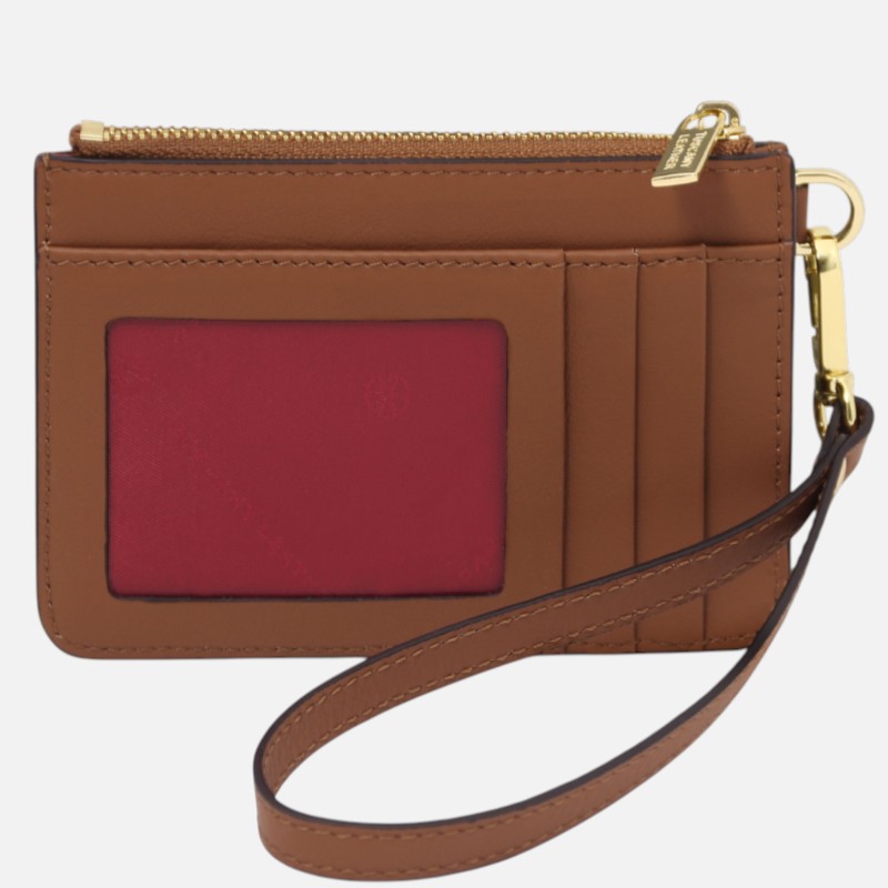 Leather card holder with handle - Κονιάκ