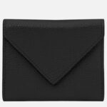 Black leather wallet with a V-shaped fold-over envelope-style flap and visible stitching.
