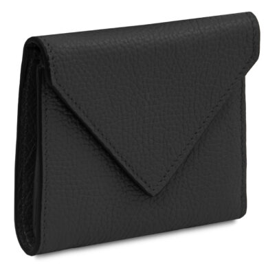 Black textured leather envelope wallet with a fold-over flap