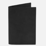 Black leather bi-fold wallet with subtle stitching, brand 'Tuscany Leather' embossed at bottom corner