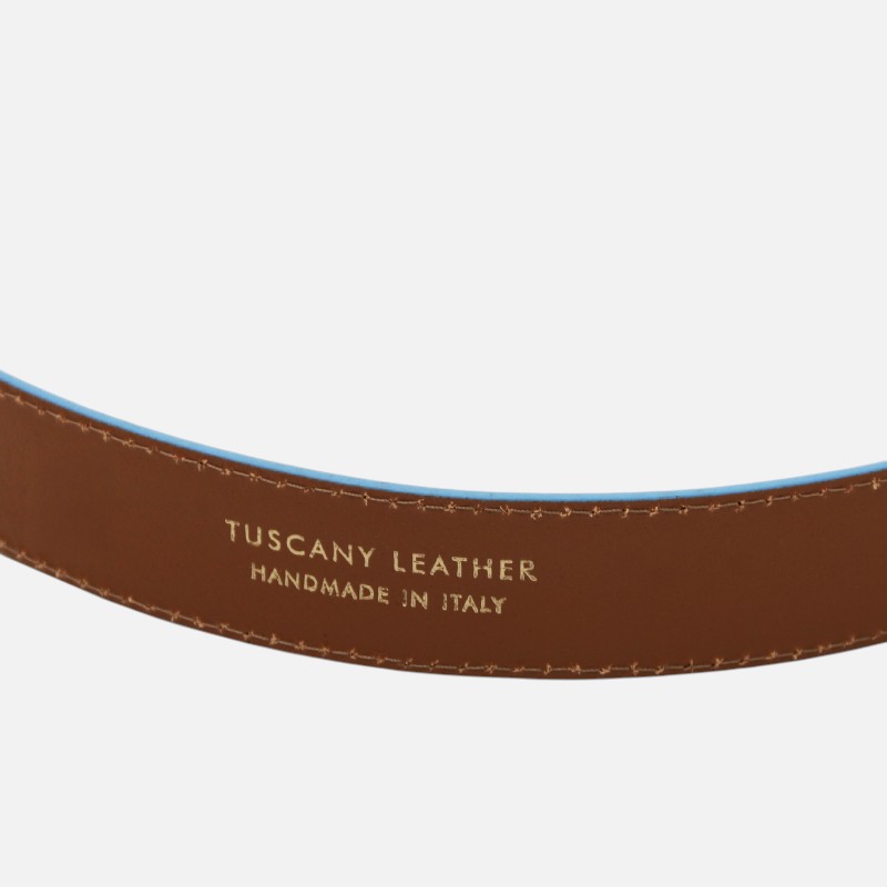 Casual leather belt 35mm with light blue edges - Καφέ - Image 2
