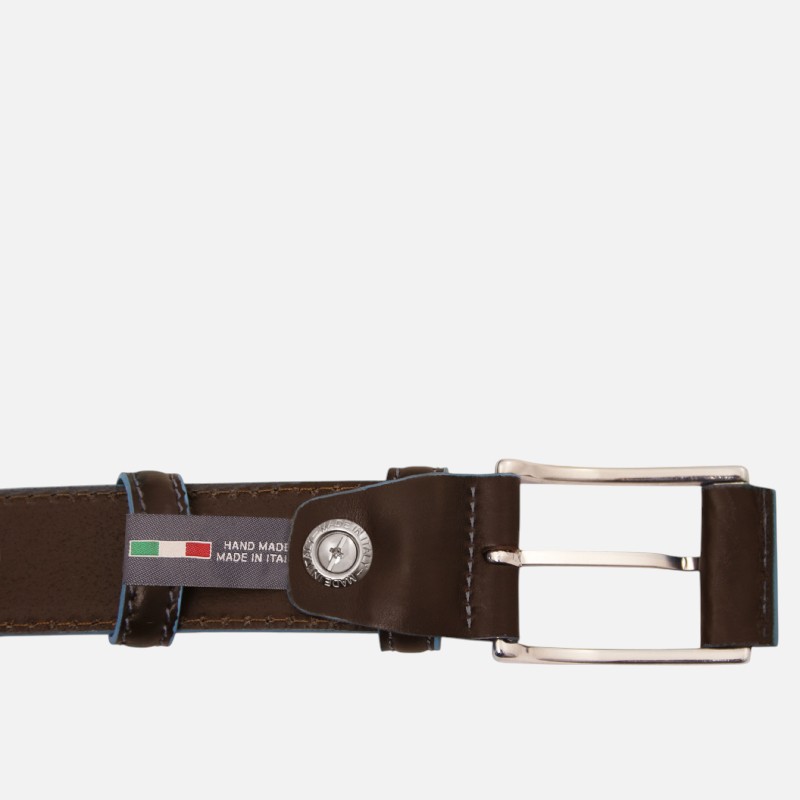 Casual leather belt 35mm with light blue edges - Καφέ σκούρο - Image 2