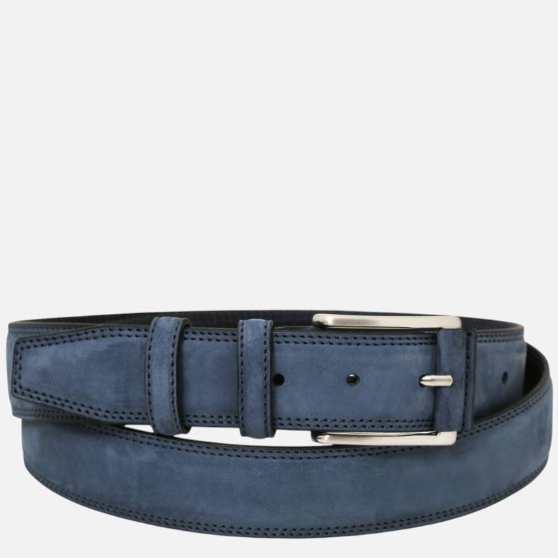 Elegant nubuck leather belt 35mm - Μπλε σκούρο