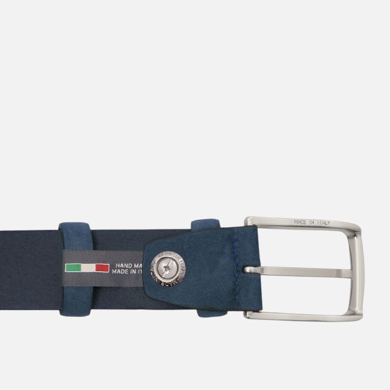 Elegant perforated nubuck leather belt 35mm - 115 cm - Dark Blue - Image 2