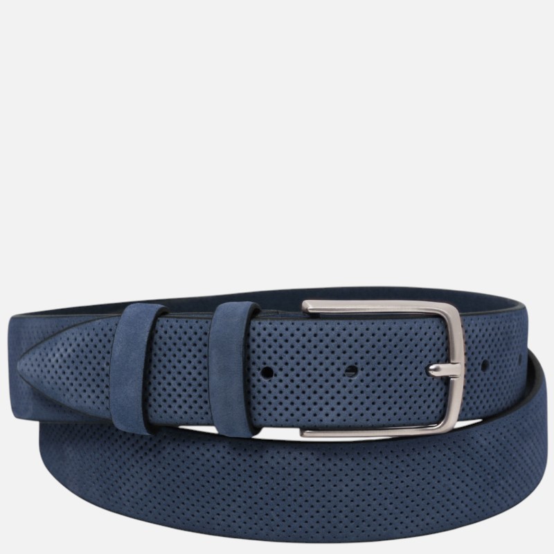 Elegant perforated nubuck leather belt 35mm - 115 cm - Dark Blue