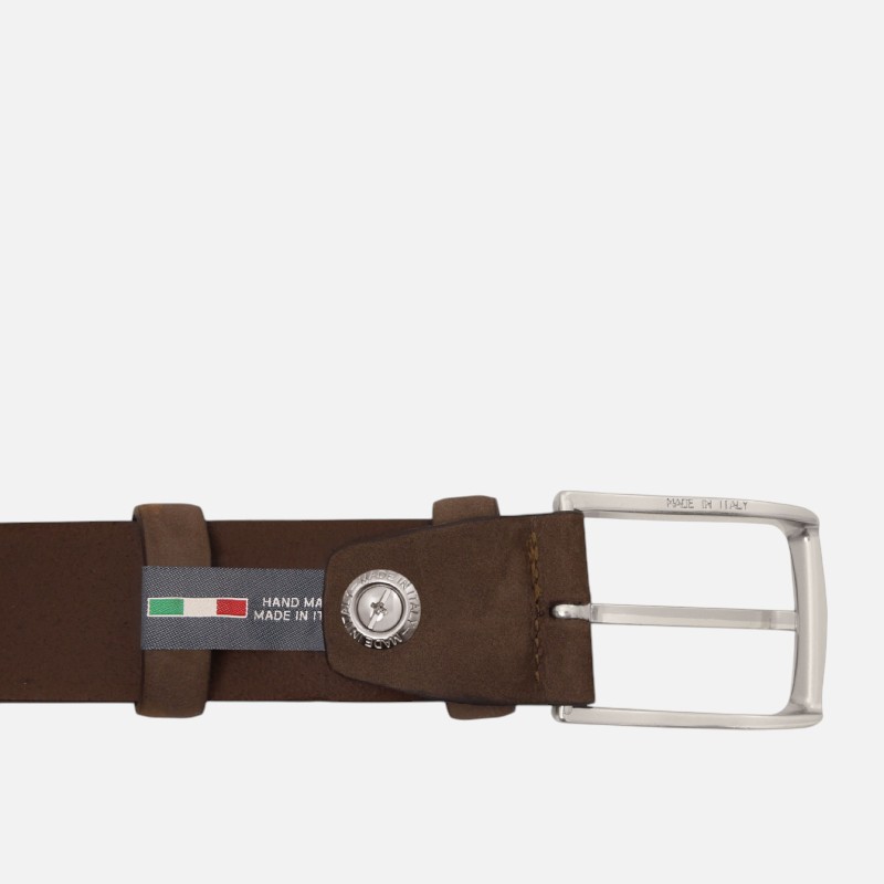 Elegant perforated nubuck leather belt 35mm - 105 cm - Dark Brown - Image 2