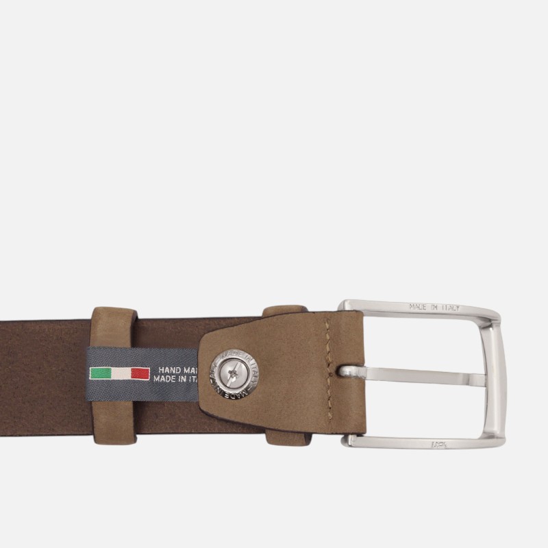 Elegant perforated nubuck leather belt 35mm - 100 cm - Taupe - Image 2