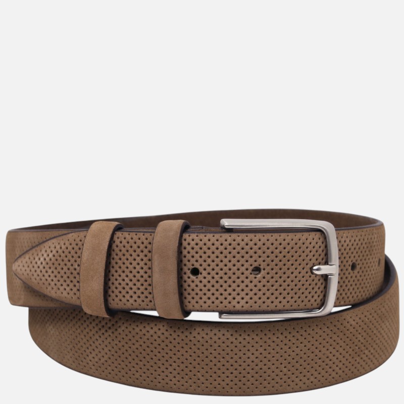 Elegant perforated nubuck leather belt 35mm - 100 cm - Taupe