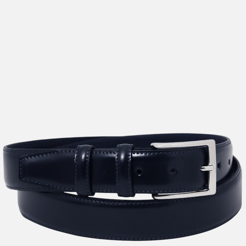 Elegant brushed leather belt 35mm - Μπλε σκούρο