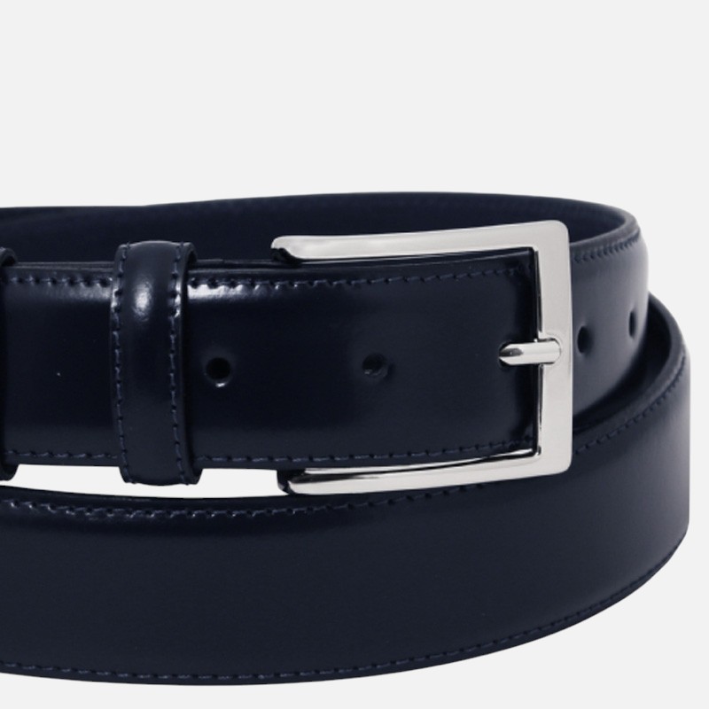 Elegant brushed leather belt 35mm - Μπλε σκούρο - Image 3
