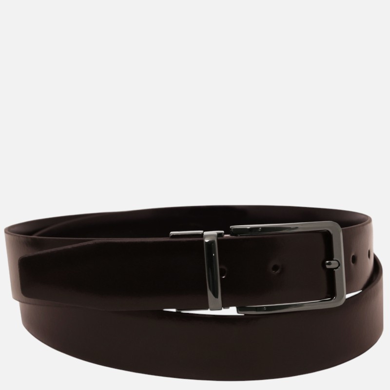 Elegant double-sided brushed leather belt 35mm - Καφέ σκούρο