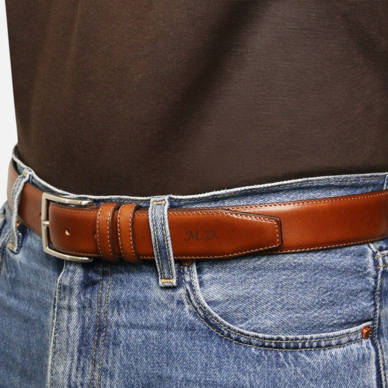 Elegant double-sided leather belt 35mm in smooth leather - Μπλε σκούρο - Image 6