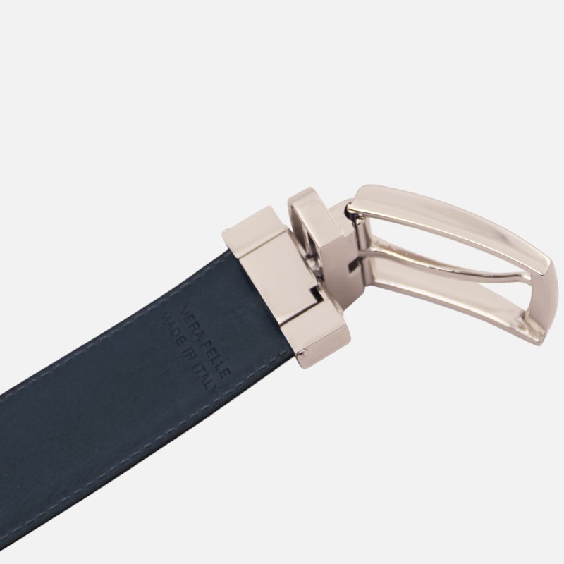 Elegant double-sided leather belt 35mm in smooth leather - Μπλε σκούρο - Image 4