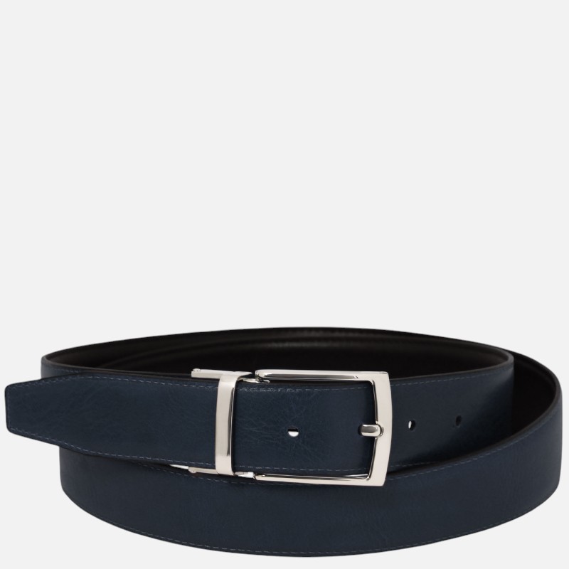 Elegant double-sided leather belt 35mm in smooth leather - Μπλε σκούρο