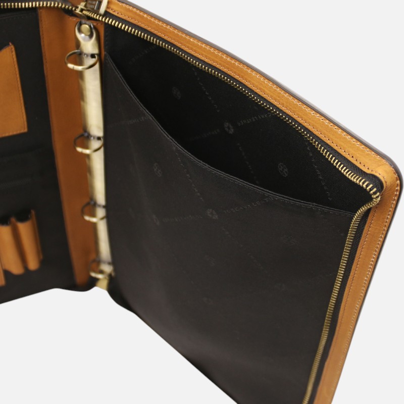 Cesare Leather document case with handle and ring binder - Φυσικό - Image 5