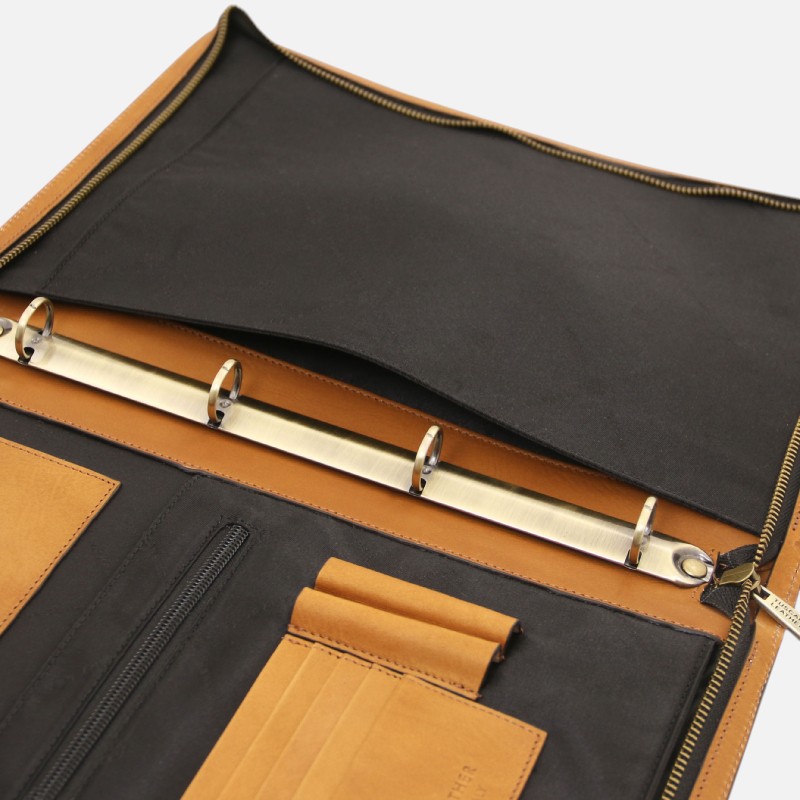 Cesare Leather document case with handle and ring binder - Φυσικό - Image 4