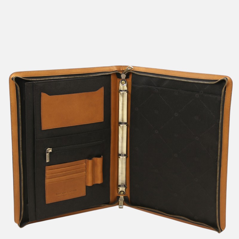 Cesare Leather document case with handle and ring binder - Φυσικό - Image 6