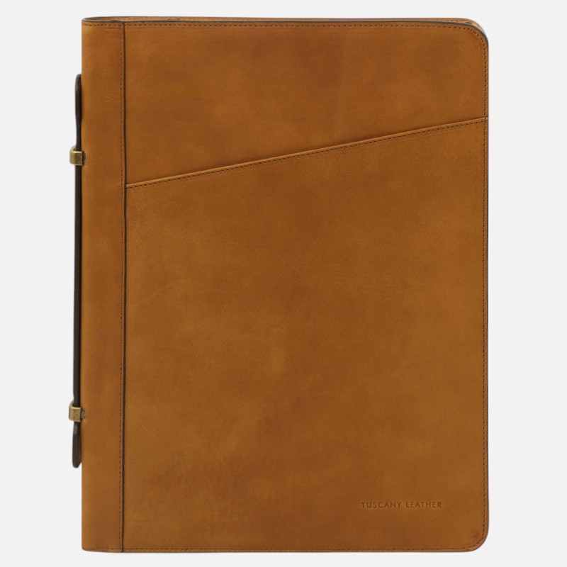 Cesare Leather document case with handle and ring binder - Φυσικό